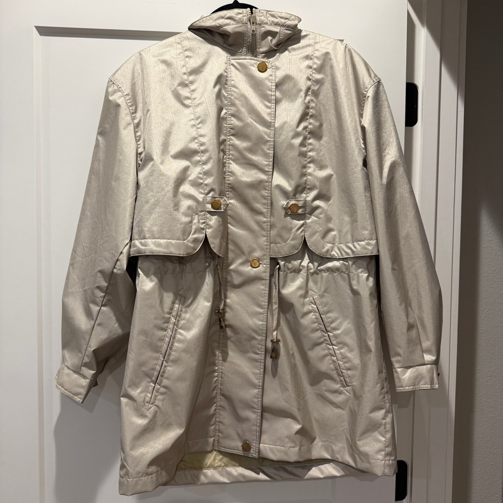 Vintage Classic Fleet Street Hooded Rain Jacket Womens S Gold Trench Coat